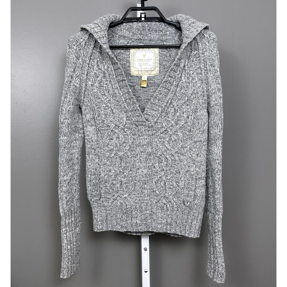 Vintage American Eagle Cable Knit Sweater Large Bella Swan Core Angora Gray Y2K